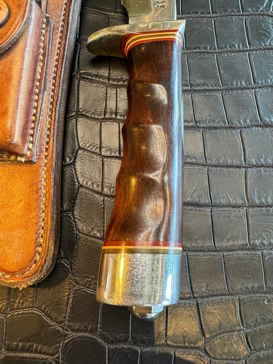 Vintage early 60’s Randall Model 3-6 in Walnut with finger grooves, nameplate and a period correct Heiser Brown Button Sheath.