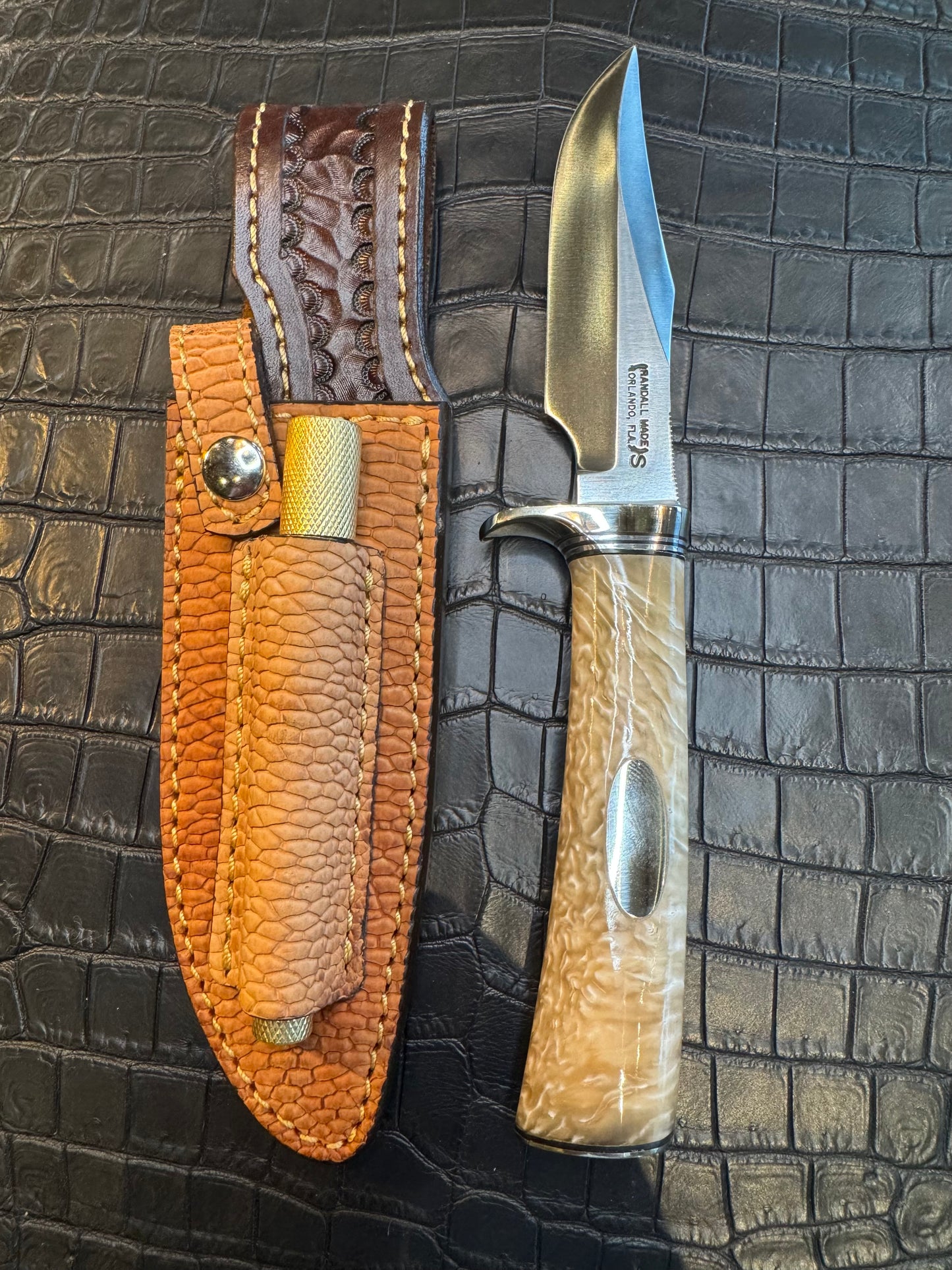 Randall Model Stanaback Special Sheath Straight Hilt and Sharpening Rod in Exotic Beaver Tail by Treeman. (Sheath only)