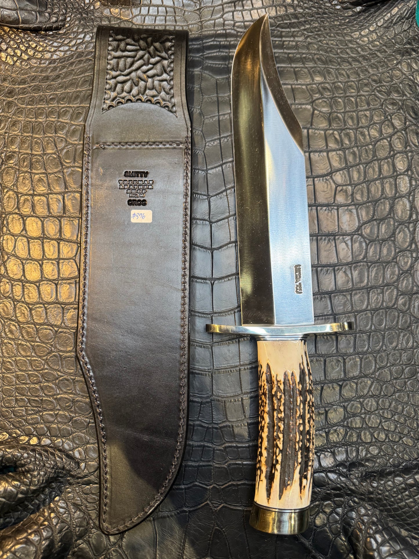 Randall Model Smithsonian “Smitty”Sheath in Exotic Australian Black Hornback ( foot and claw ) Crocodile skin from Treeman. Sheath only