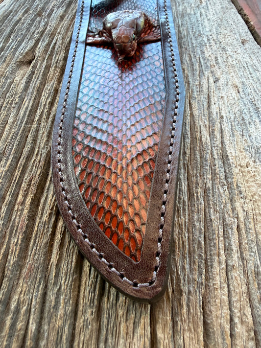 New Randall Model 12-9 Bowie Sheath in Exotic Cobra with actual head by Treeman. Black and Browns … one of only a few 12-9’s I have.