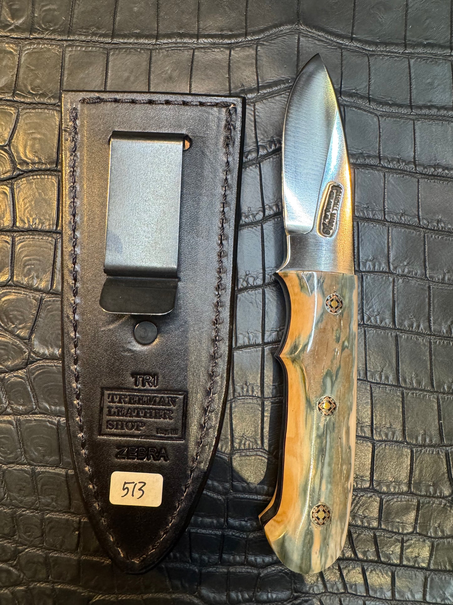 Randall Model Tri Athlete Sheath with Scales Added in Exotic African Zebra ( unique pattern) by Treeman. (Sheath only)