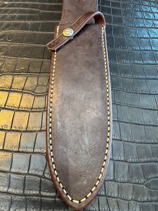 Randall Model Clinton Special Sheath in Brown Waxed Leather made at Sullivans by Gutcher in Tampa Florida. Official sheath maker for Randall Knives.