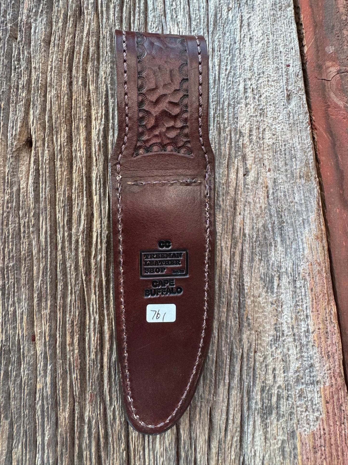 Randall Combat Companion Sheath in Exotic Cape Buffalo in Dark Brown Leather from Treeman.