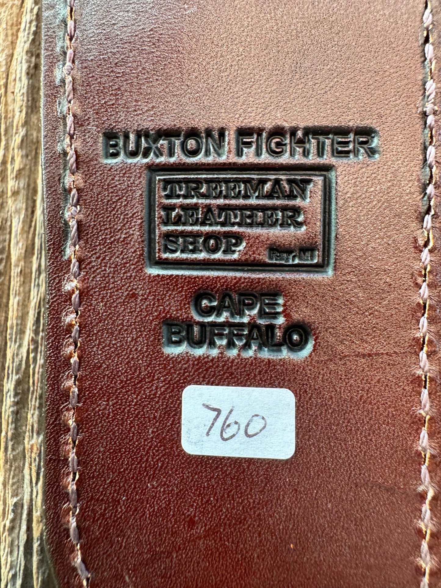 Randall Model Buxton Fighter Sheath in Exotic Cape Buffalo in Dark Brown Leather from Treeman.