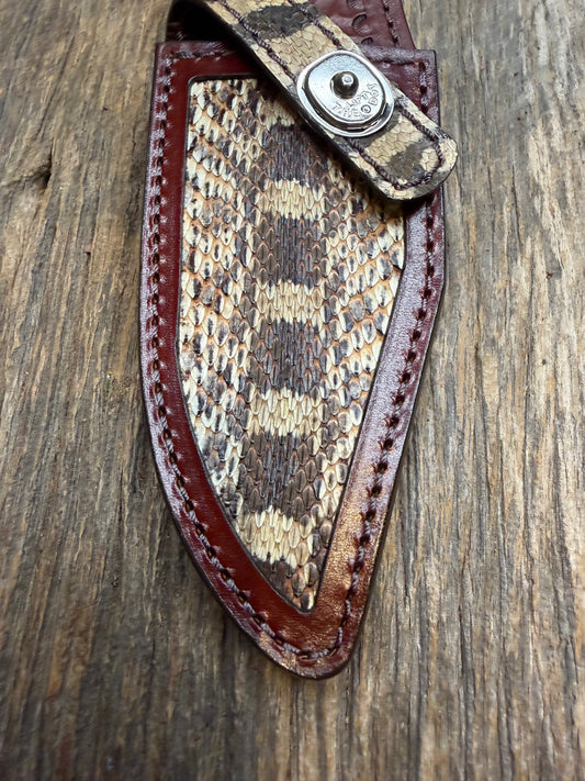 Randall Model 19-5 Sheath in Exotic West Texas Yellow Gopher Snake from Treeman Sheaths. Dark colors from the center of the skin, phenomenal.