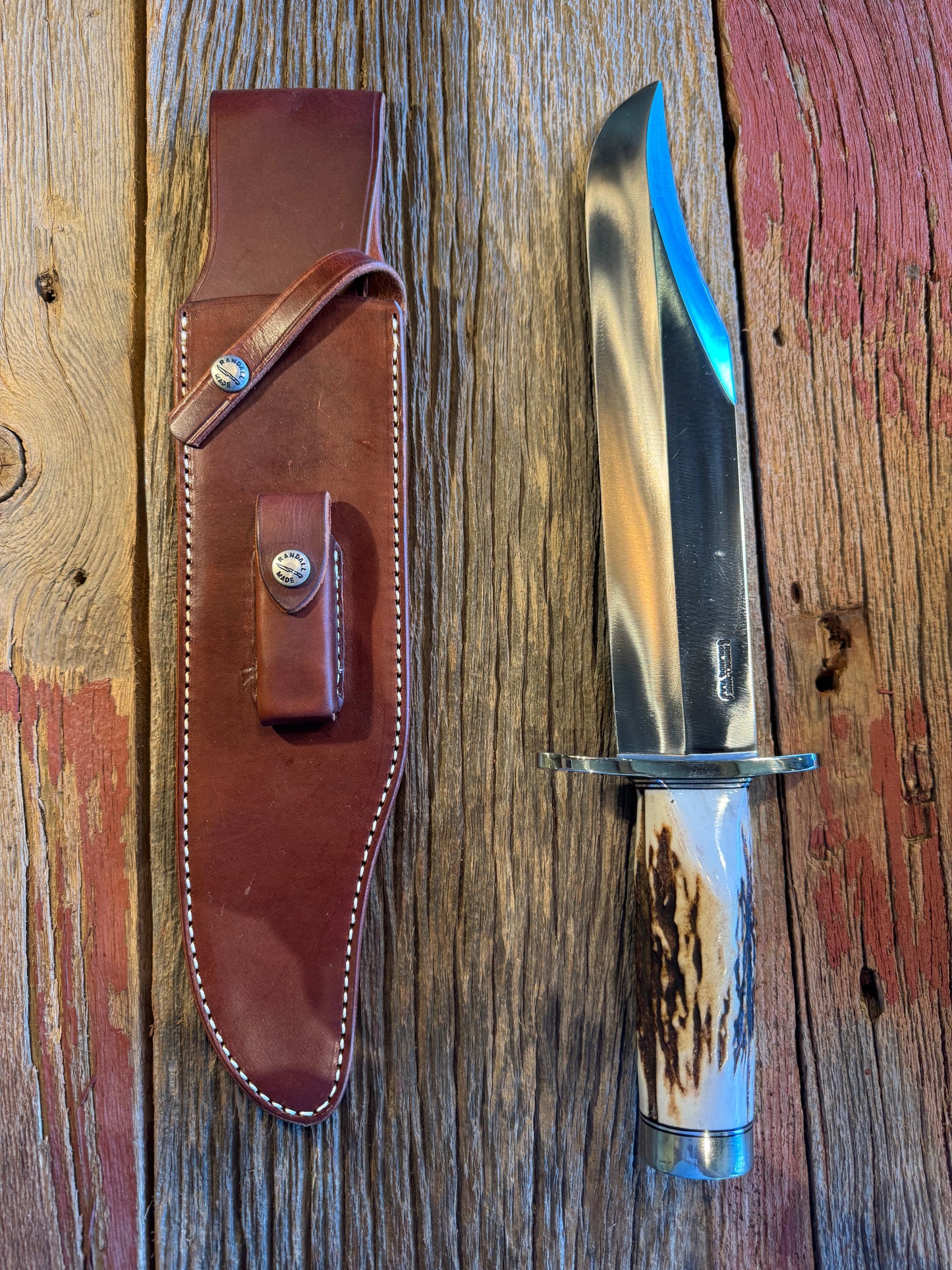 New in Paper Randall Model 12-11 Smithsonian “Smitty” in a Huge piece of Popcorn Stag. Nickel Silver Hilt and Butt cap.
