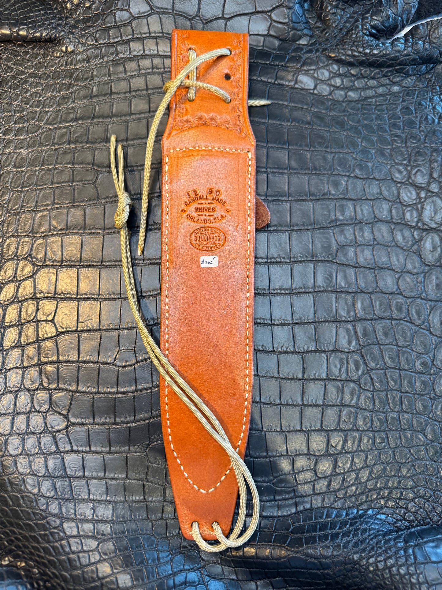 Randall Model 12-9C Sheath in a highly detailed Tooled Leather Custom Made at Sullivan’s by Gutcher.