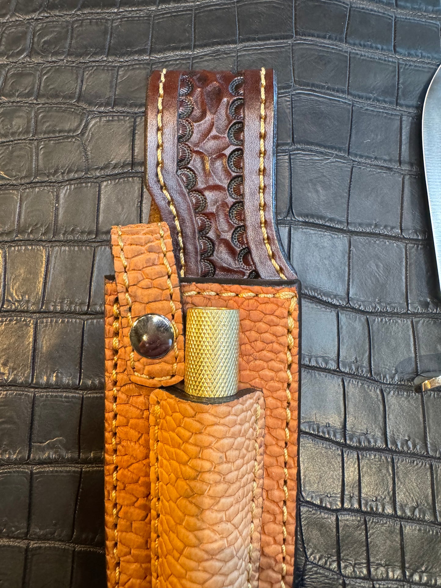 Randall Model Stanaback Special Sheath Straight Hilt and Sharpening Rod in Exotic Beaver Tail by Treeman. (Sheath only)