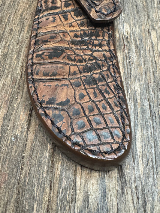 Randall Model 20 Sheath in Exotic Brown Sueded Crocodile from Treeman.