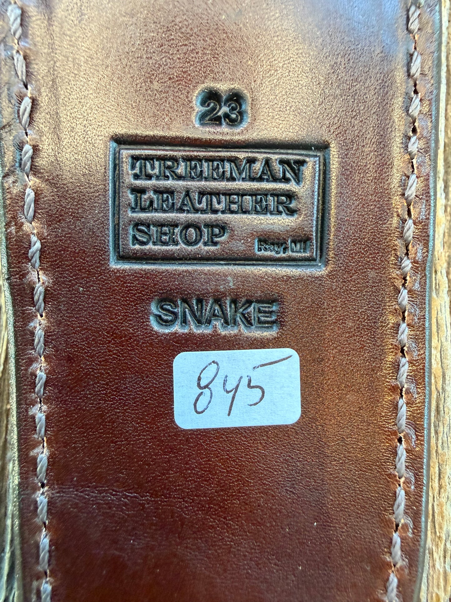 Randall Model 23 Sheath in Exotic Southern Water Moccasin from Treeman Sheaths. Stunning colors and pattern.