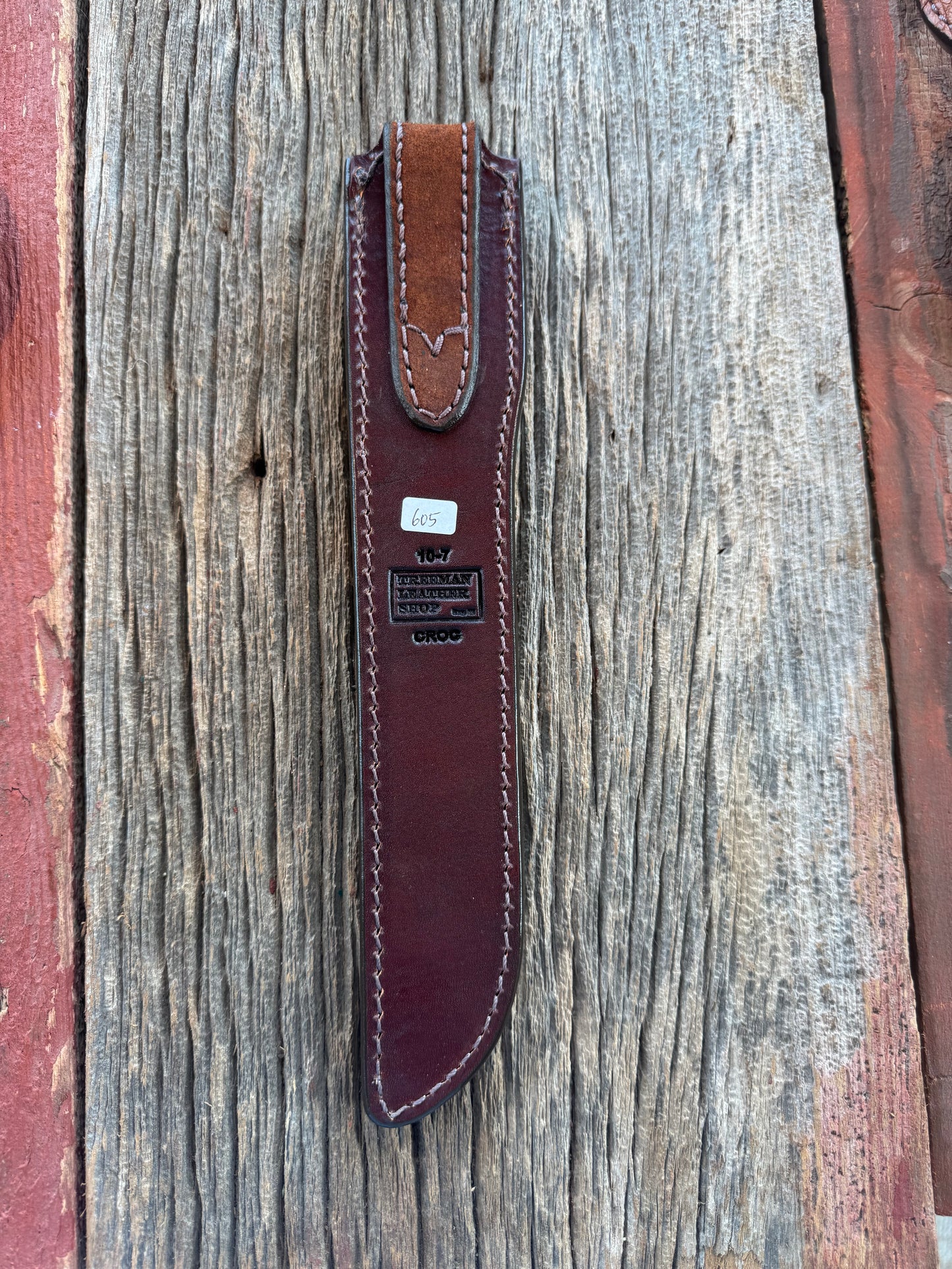 Randall Model 10-7 Fisherman Exotic Sheath in Dark Brown Hornback Crocodile by Treeman.