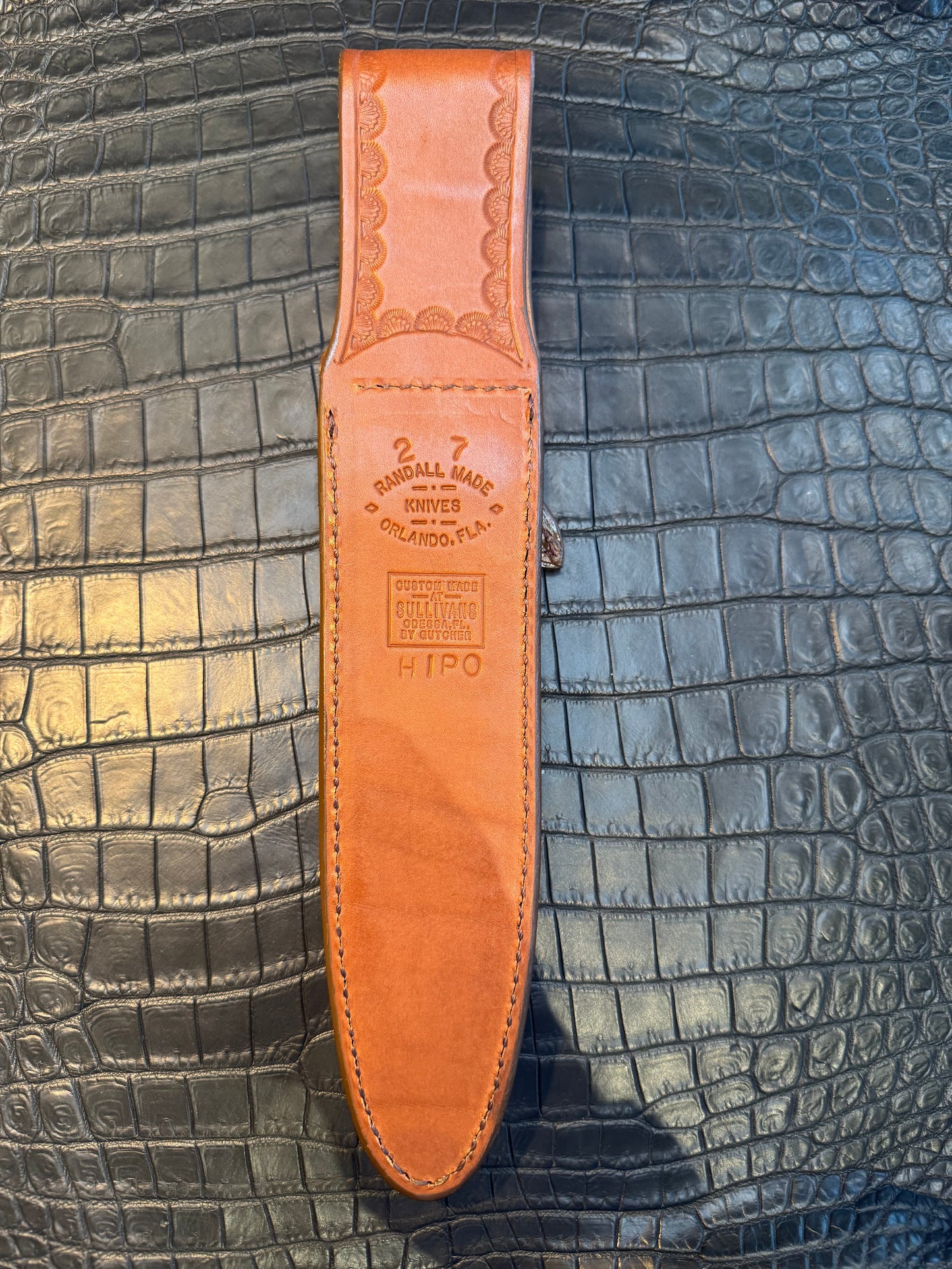 New Randall Model 2-7 Sheath in Exotic Chocolate Hippo Custom Made at Sullivan’s by Gutcher.