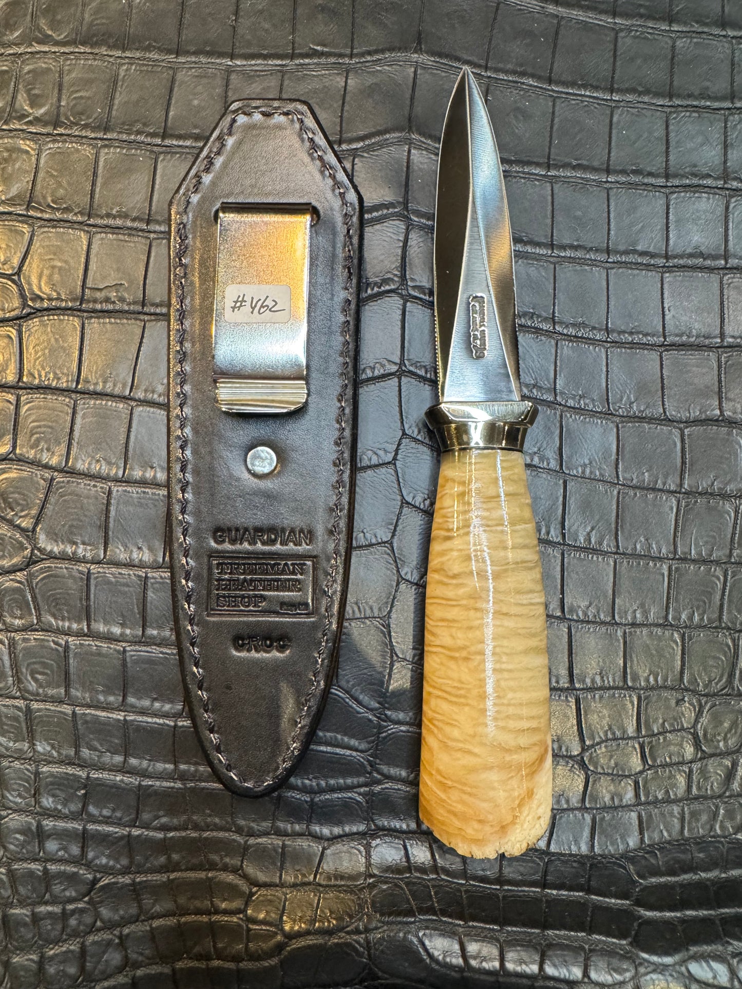 Randall Model 24 “Guardian” Sheath in Exotic Black Crocodile by Treeman. (Sheath only)