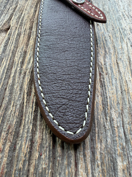 Pristine Randall Model 25-5 sheath in Exotic Cape Buffalo leather from Sullivans by Gutcher. Heavily tooled belt loop and strap. Randall snap and clean stamping on the back … perfect!!