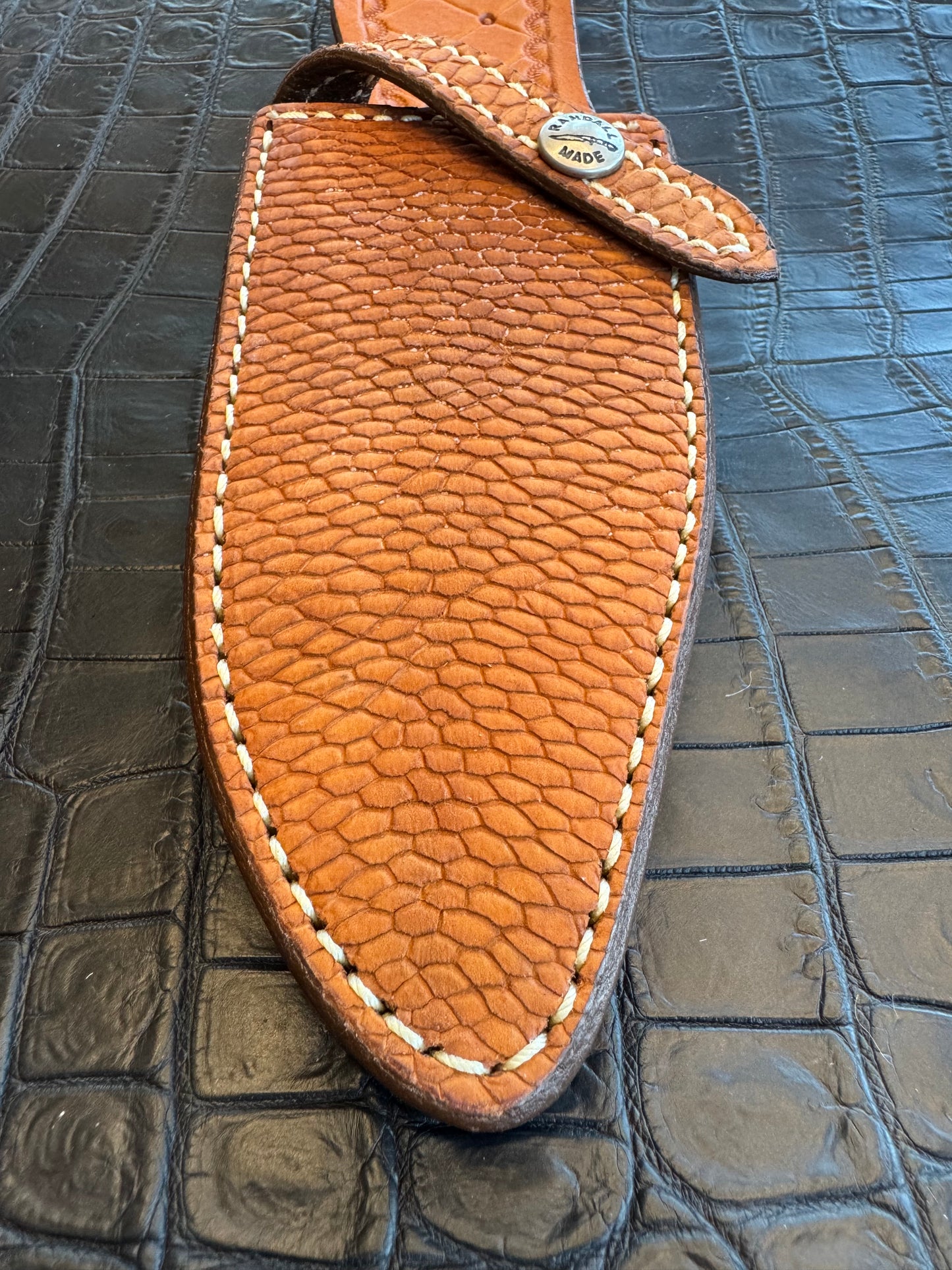 Randall Model 19-5 Exotic Tan Beaver Sheath from Sullivans by Gutcher.
