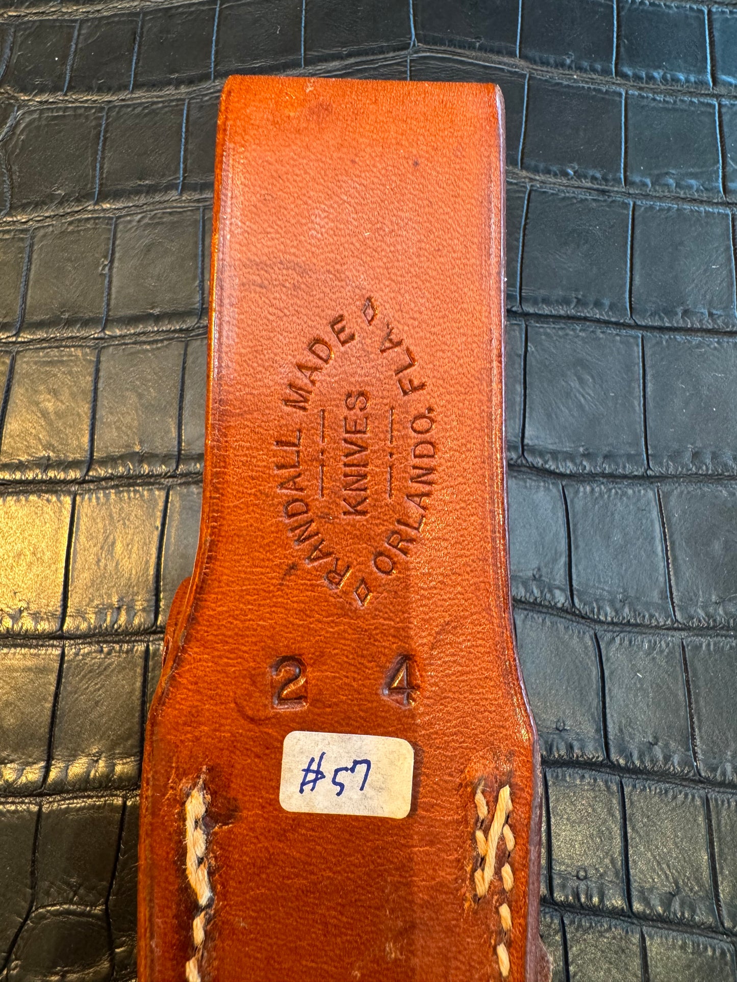 Randall Model 2-4 Sheath (with Stone) in Tan Leather made by Johnson Sheaths in the 90’s for Randall Knives.