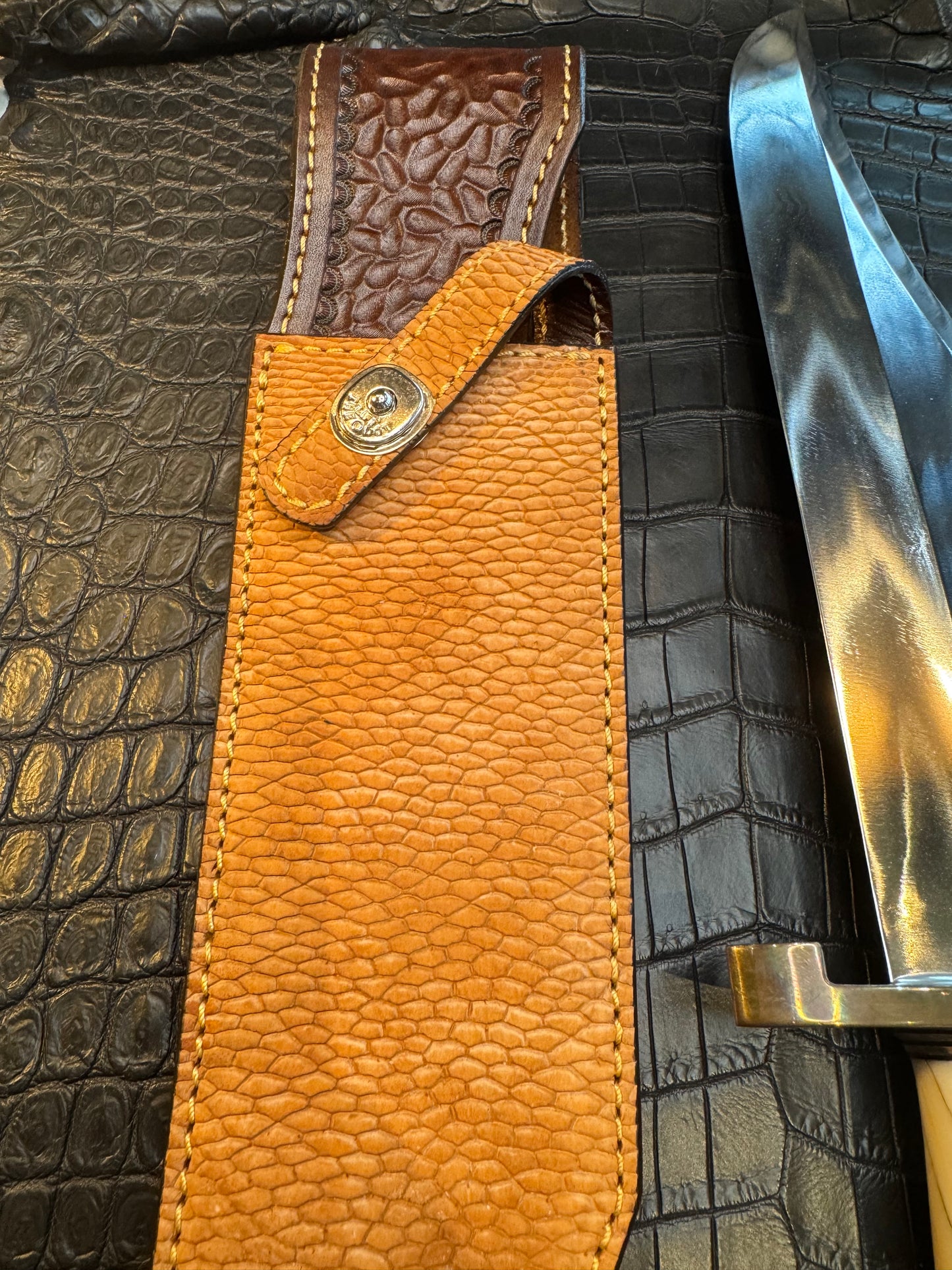 Randall Model Smithsonian “Smitty” Sheath Lugged Hilt in Exotic Beaver Tail by Treeman. (Sheath only)