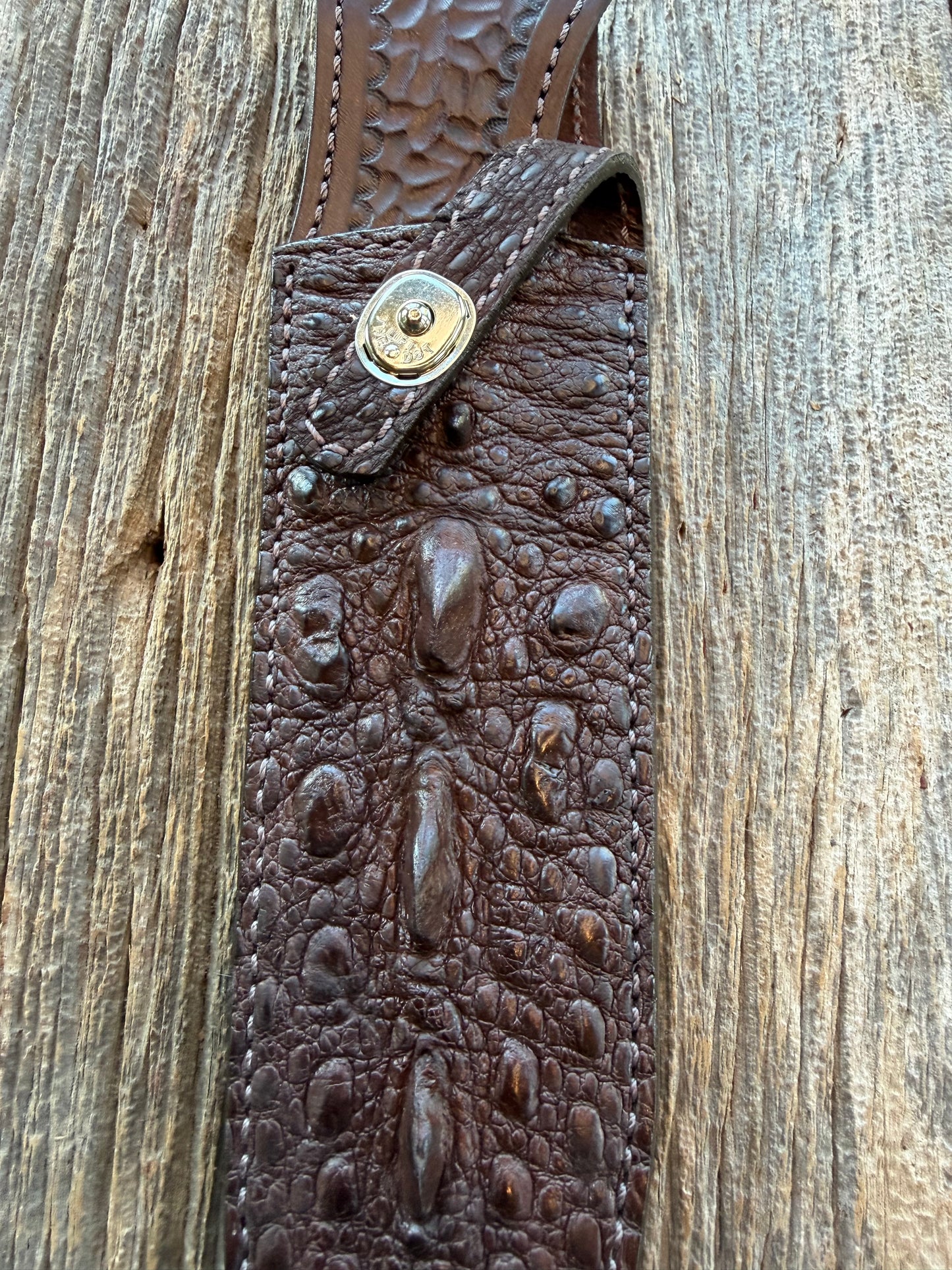 New Randall Model 12-9/14 Grind Sheath in Exotic Brown Snapping Turtle by Treeman. Spiked Dragon tail portion of the turtle.