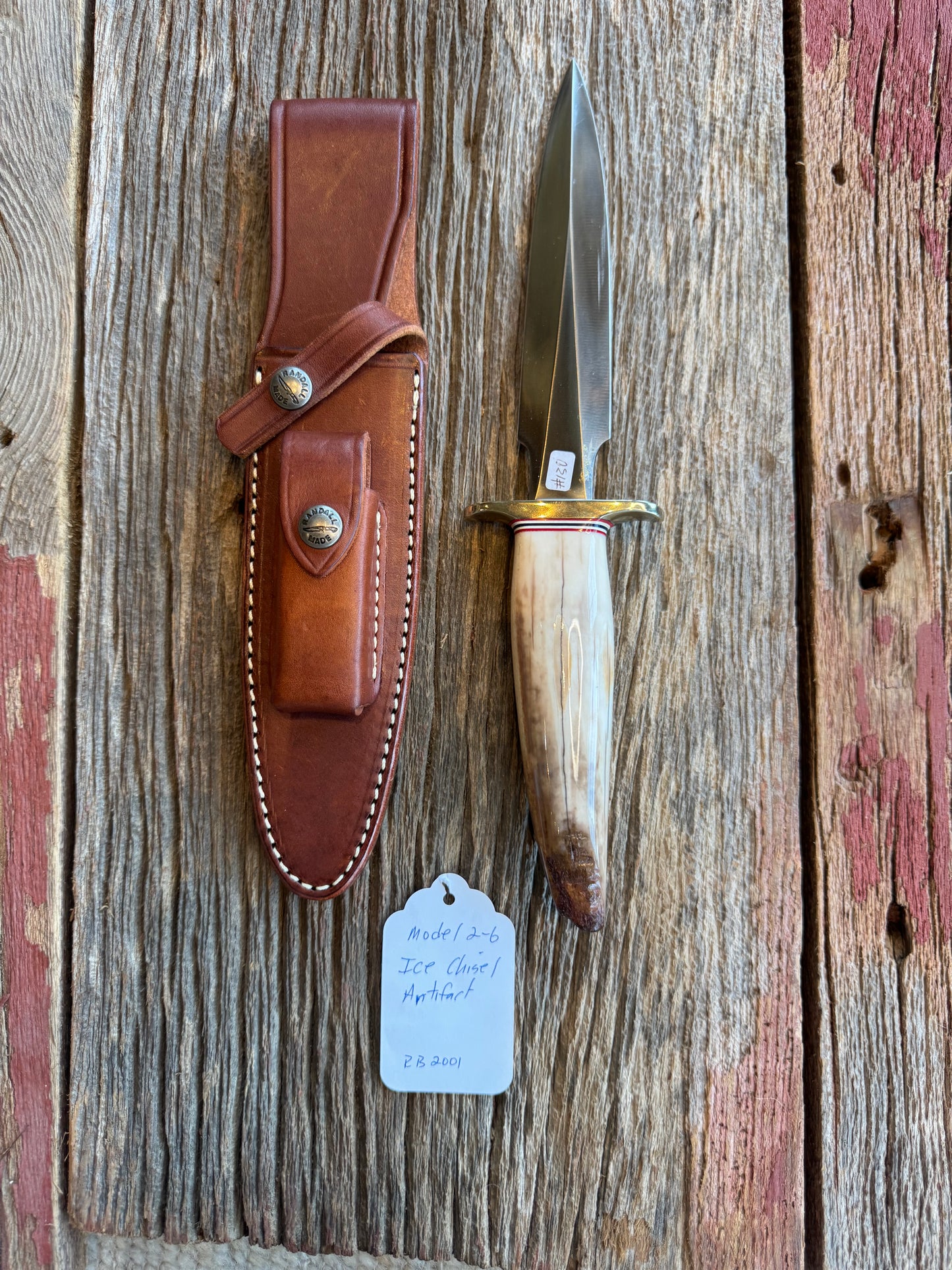 Randall Knife Model 2-6. Artifact Fossil Walrus in an Ice Ax Handle. Purchased from Rick Bowles, Stainless Steel.