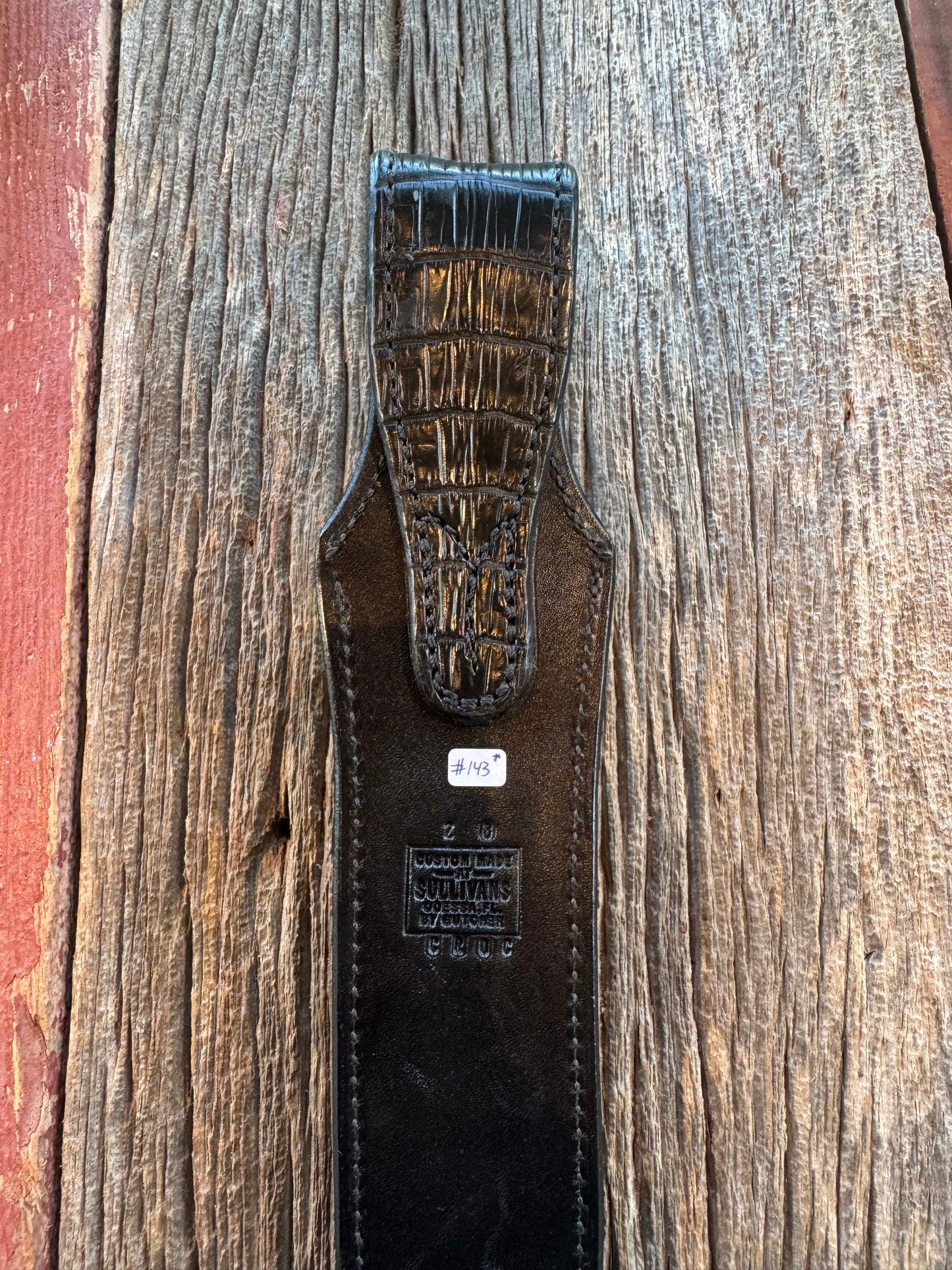 New Randall Model 2-8 Sheath in Exotic Black Natural Croc with full belt loop, back and front and loop in Black Croc( very rare) Custom Made at Sullivan’s by Gutcher.