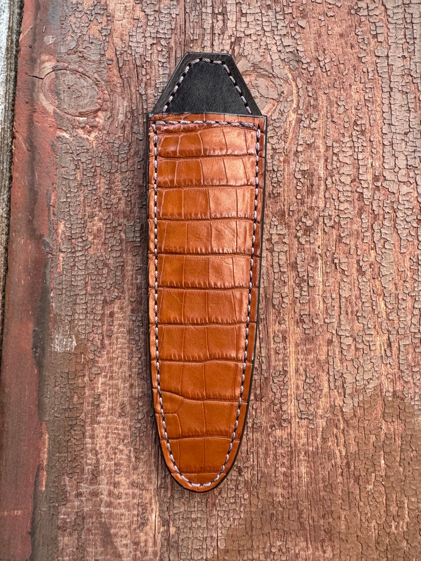 Randall Model “Gambler” 5 Inch Sheath in Exotic Honey Crocodile by Treeman. (Sheath only)