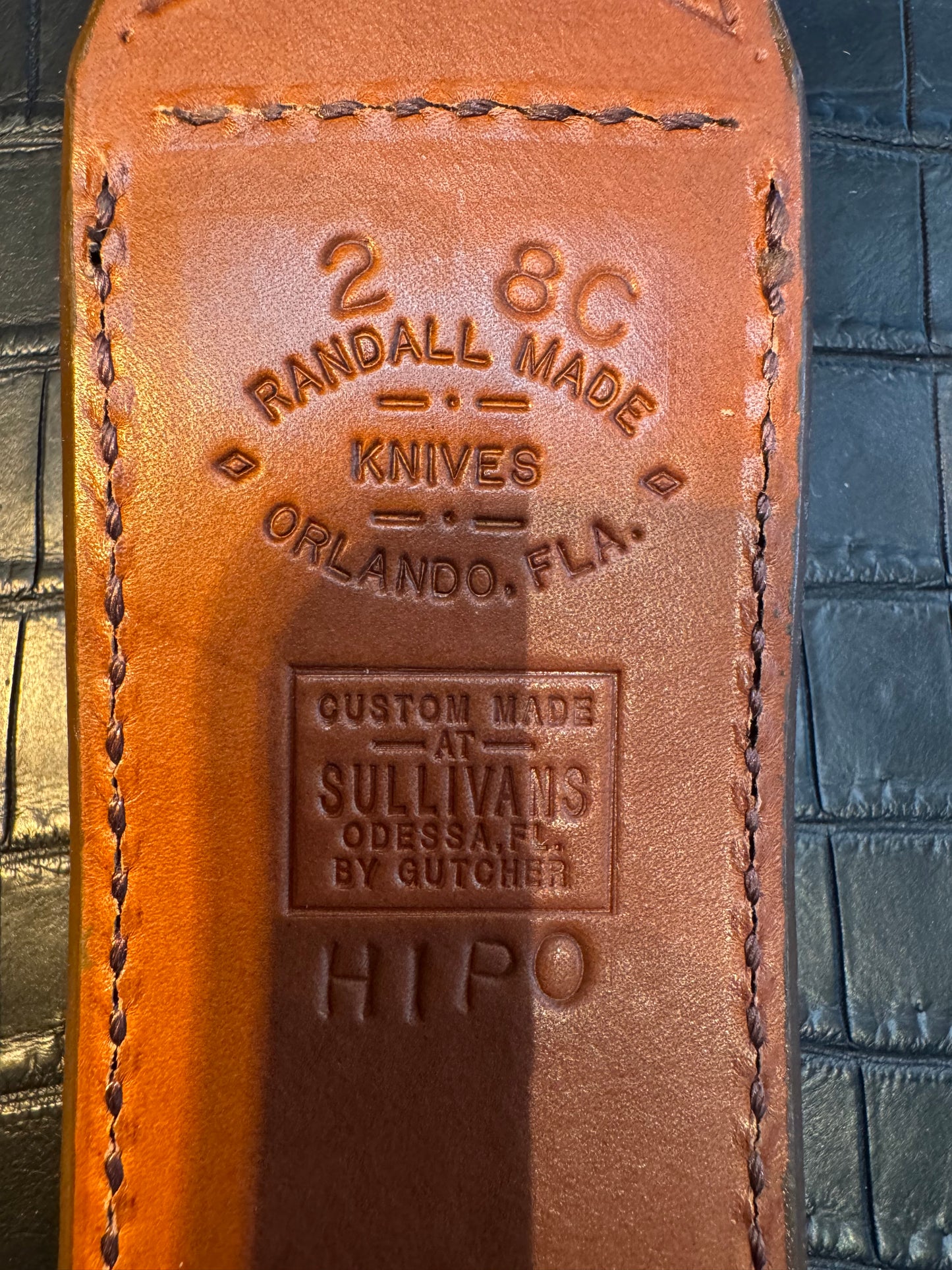 New Randall Model 2-8C Sheath in Exotic Chocolate Hippo Custom Made at Sullivan’s by Gutcher.
