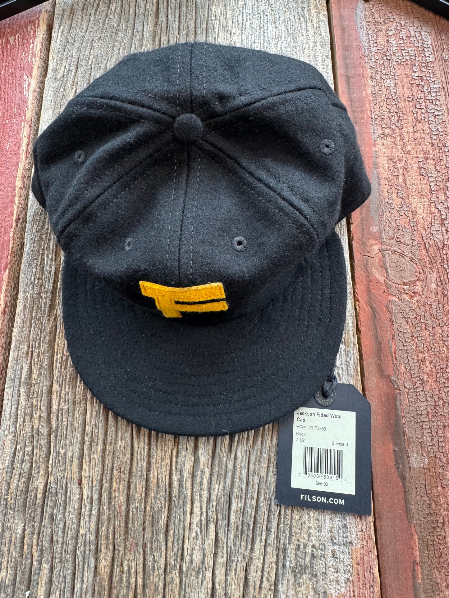NWT Filson Jackson Fitted Cap Black with Yellow F Size 7 1/2 USA 20173389