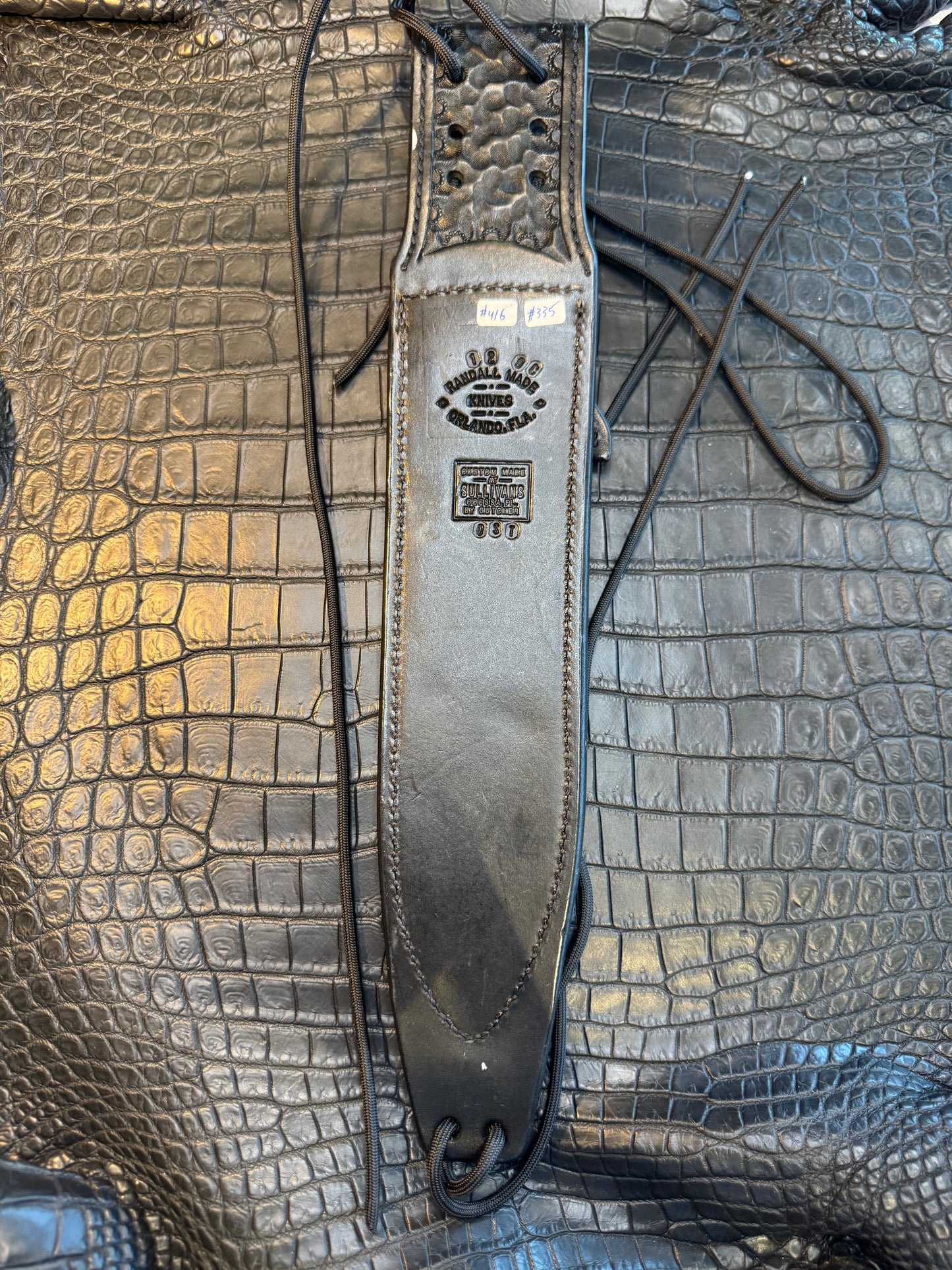 Randall Model 12-9C Sheath in Exotic Ostrich Custom Made at Sullivan’s by Gutcher.