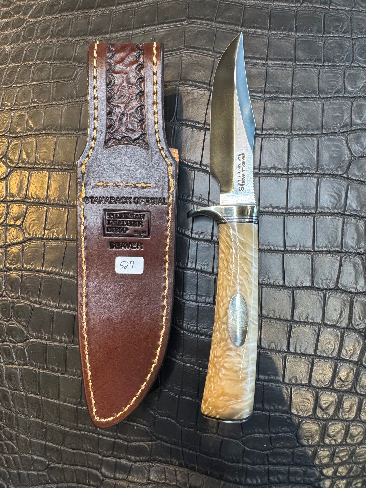 Randall Model Stanaback Special Sheath Straight Hilt and Sharpening Rod in Exotic Beaver Tail by Treeman. (Sheath only)