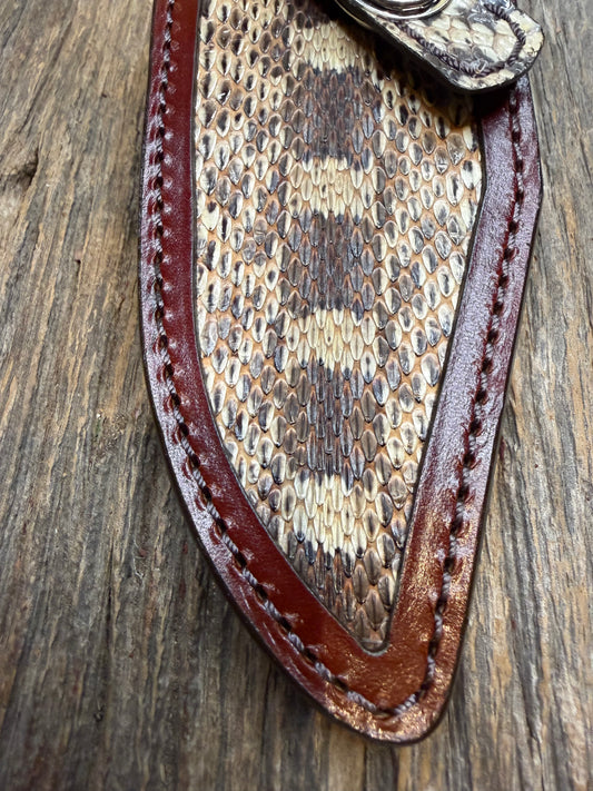 Randall Model 19-5 Sheath in Exotic West Texas Yellow Gopher Snake from Treeman Sheaths. Dark colors from the center of the skin, phenomenal.