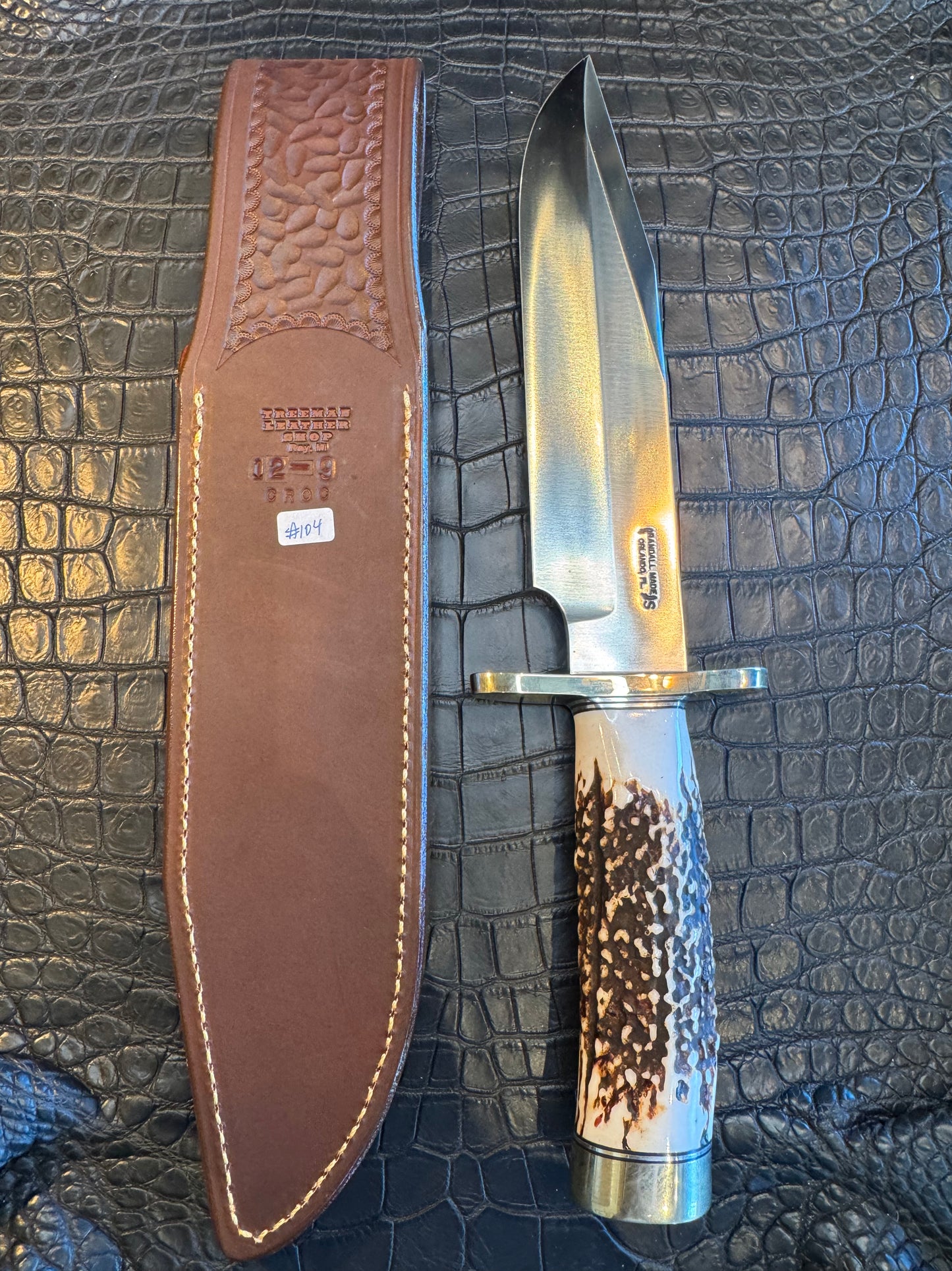 Randall Model 12-9/14 Grind Sheath in Exotic Brown Crocodile by Treeman. (Sheath only)