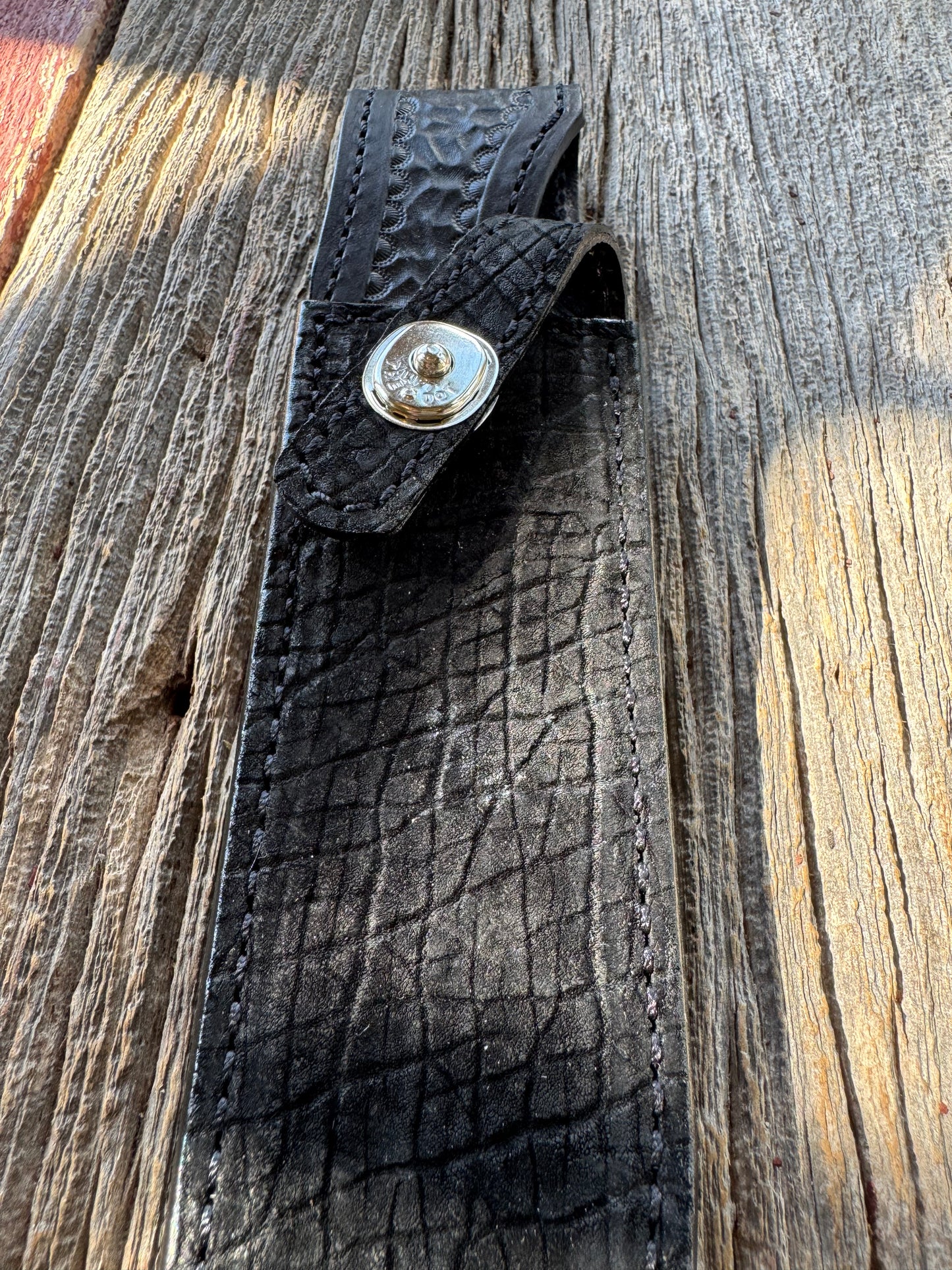 Randall Model 1-8 Sheath in Exotic Sueded Black Hippo by Treeman.