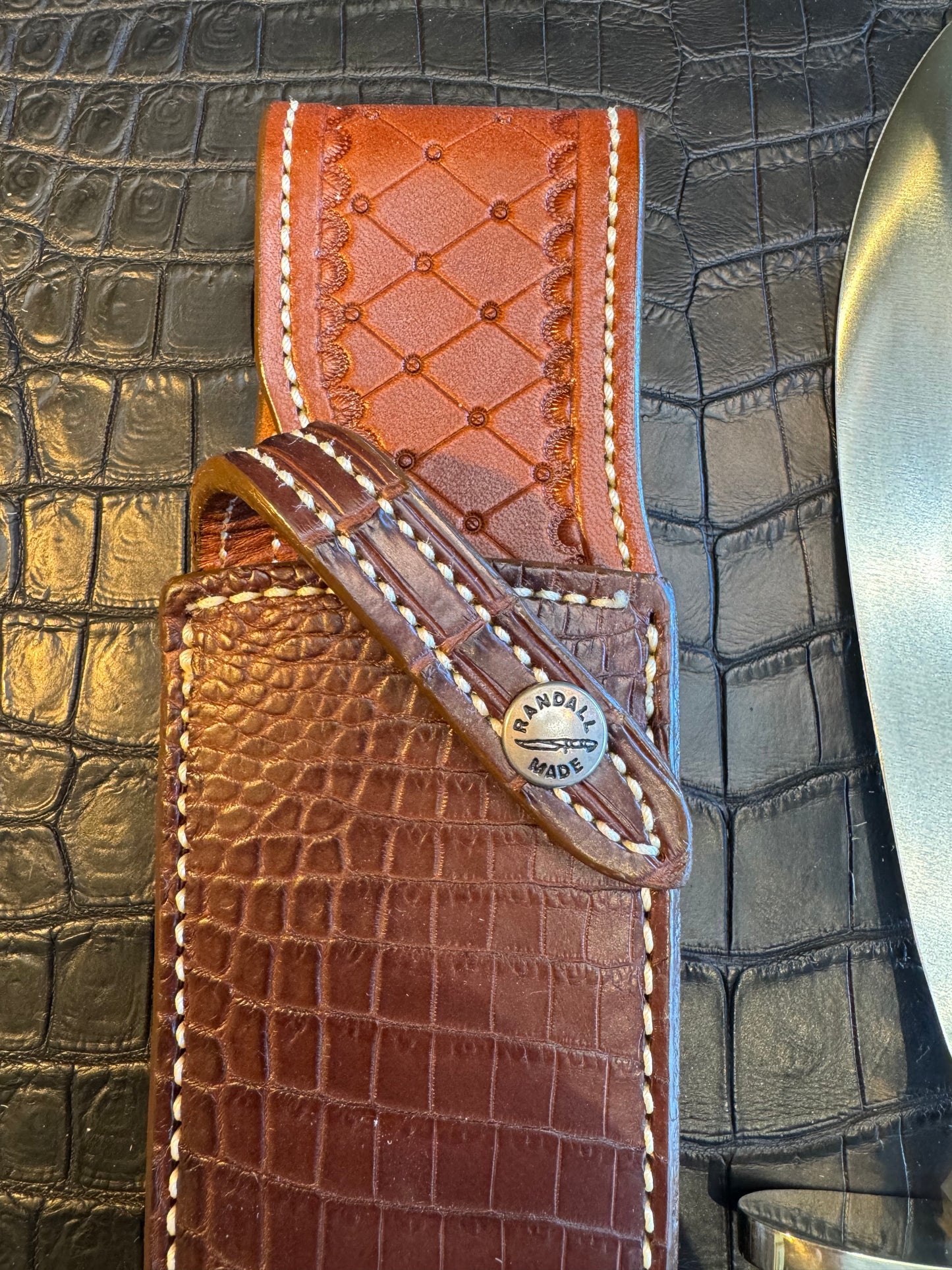 Randall Model 12-8 “Big Bear” Exotic Brown Crocodile Sheath from Sullivans by Gutcher