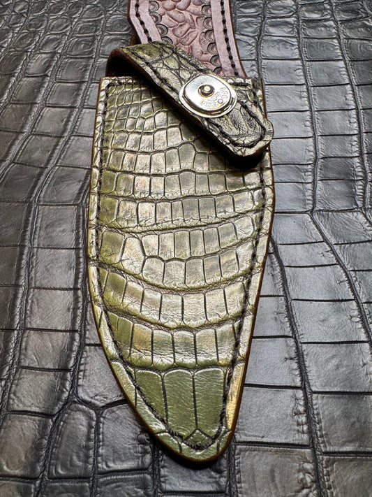 Randall Model 19-5 Exotic Army Green Crocodile Sheath from Treeman.