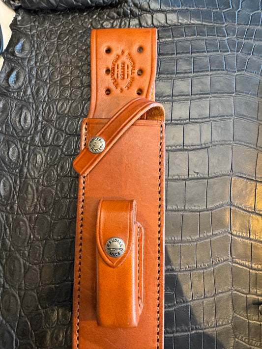 Randall Model 12/9-14 Grind Sportsman Bowie in Elephant Ivory with stacked Leather, Nickel Silver Hilt and Butt cap.