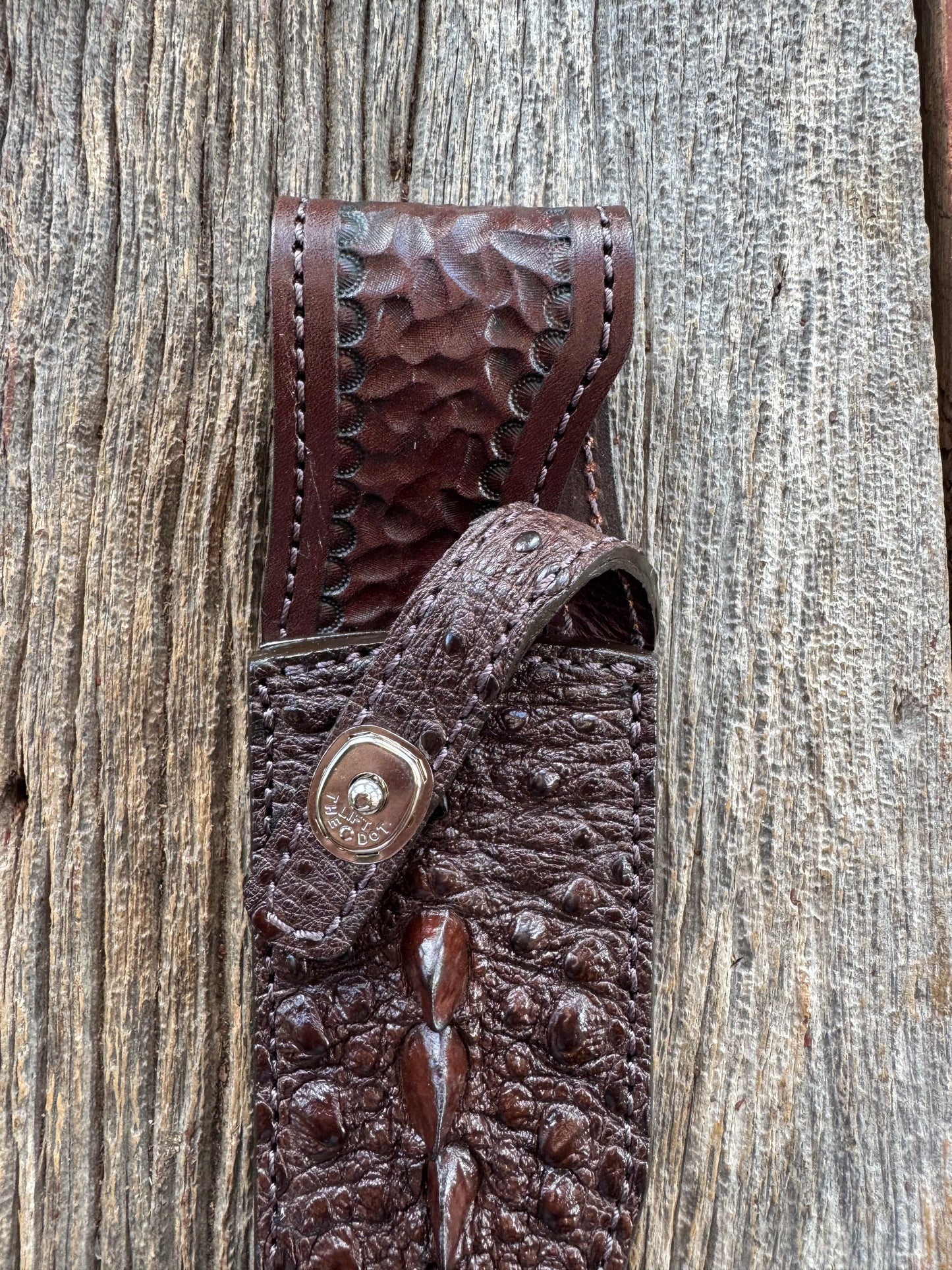 Randall Model 12-8 “Big Bear” Sheath in Exotic Brown Snapping Turtle by Treeman. Spiked Dragon tail portion of the turtle.