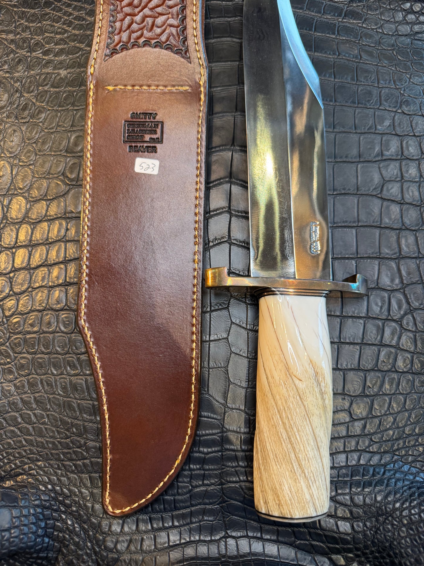 Randall Model Smithsonian “Smitty” Sheath Lugged Hilt in Exotic Beaver Tail by Treeman. (Sheath only)