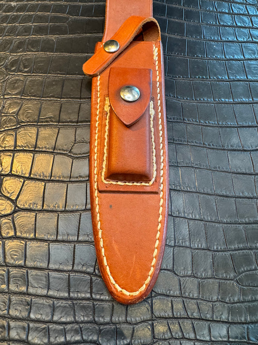 Randall Model 2-7 Sheath (with Stone) in Tan Leather made by Johnson Sheaths in the 90’s for Randall Knives.