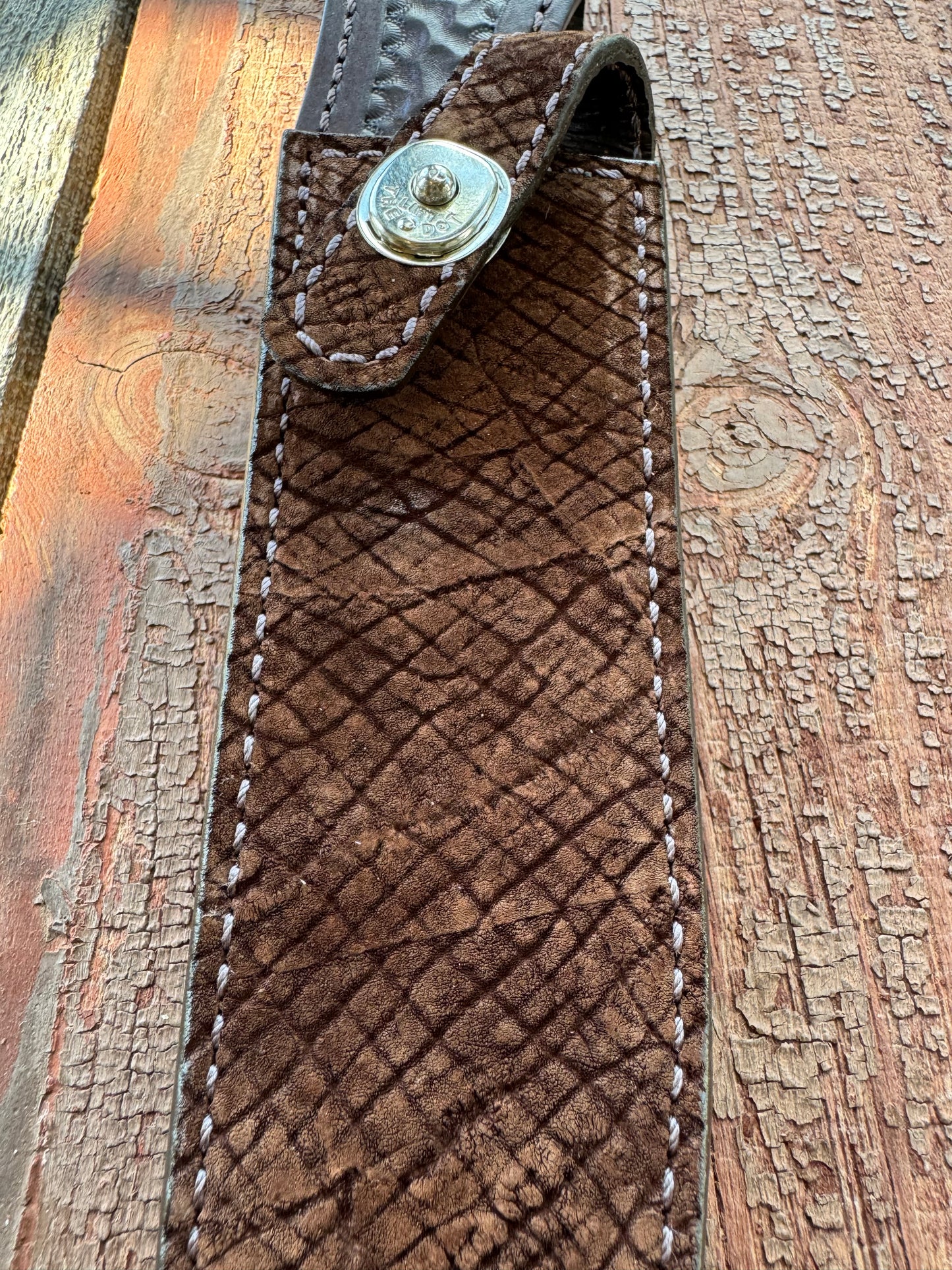 Randall Model 1-8 Sheath in Exotic Sueded Chocolate Brown Hippo by Treeman.