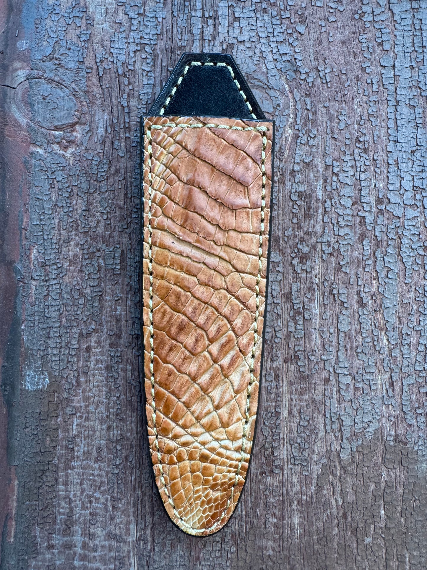 Randall Model “Gambler” 5 Inch Sheath in Exotic Rum Croc Hornback Crocodile by Treeman. (Sheath only)