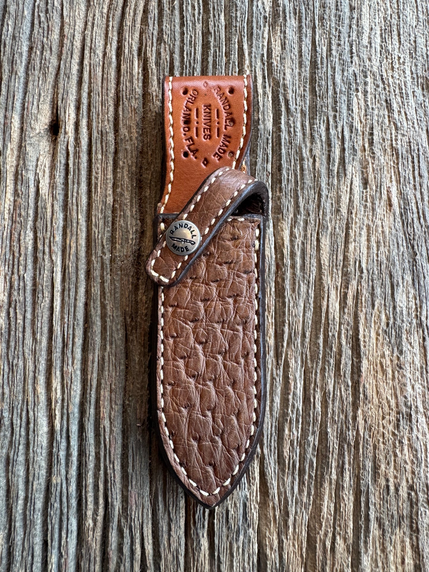 Rare Randall 4 inch sheath in Exotic Ostrich from Sullivans by Gutcher.
