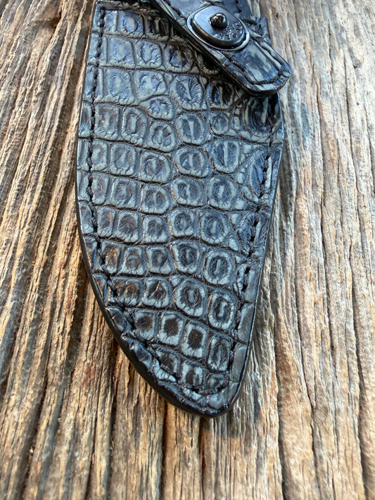New Randall Model 19-5 Sheath in Exotic Black/Grey Matte Crocodile from Treeman with the newest Black Canteen snap.