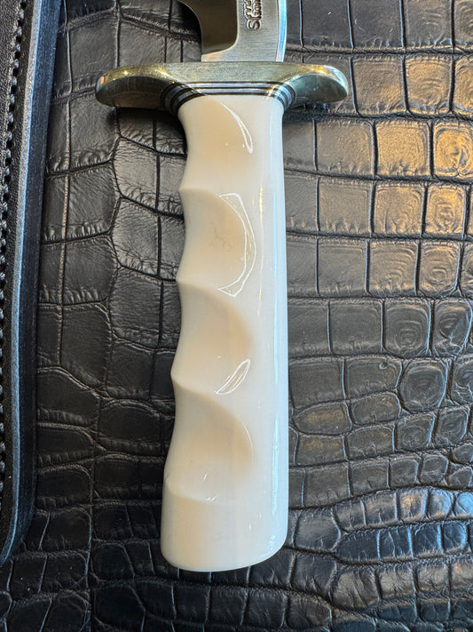 Randall Model 3-7 in Elephant Ivory with finger grooves and a natural end. Nickel Silver Hilt
