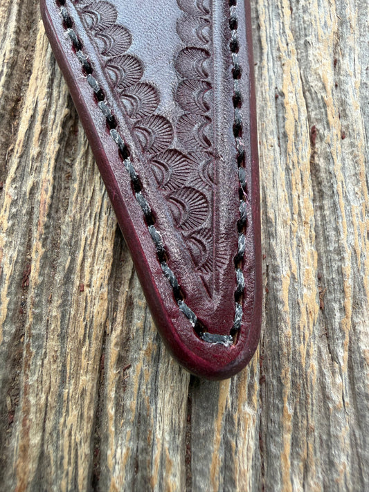 Rare Randall Sullivans by Gutcher Knife Sheath for a Model Tailor. Ox Blood Red leather with a beautiful shell stamp pattern. Randall stamp on the back.