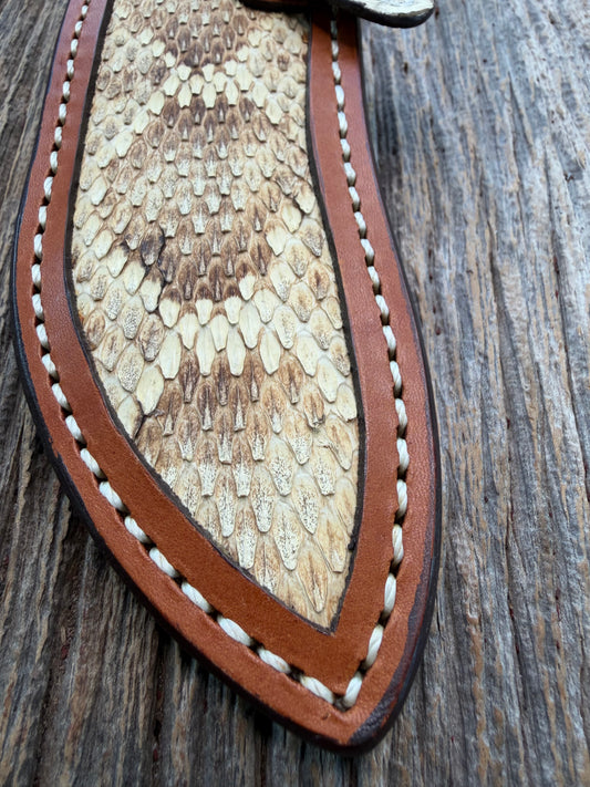 Rare Randall Sullivans by Gutcher Exotic Rattlesnake Knife Sheath for a Bowles Special. Signed by Rick, Randall Snap and Beautiful Diamond inlay pattern.