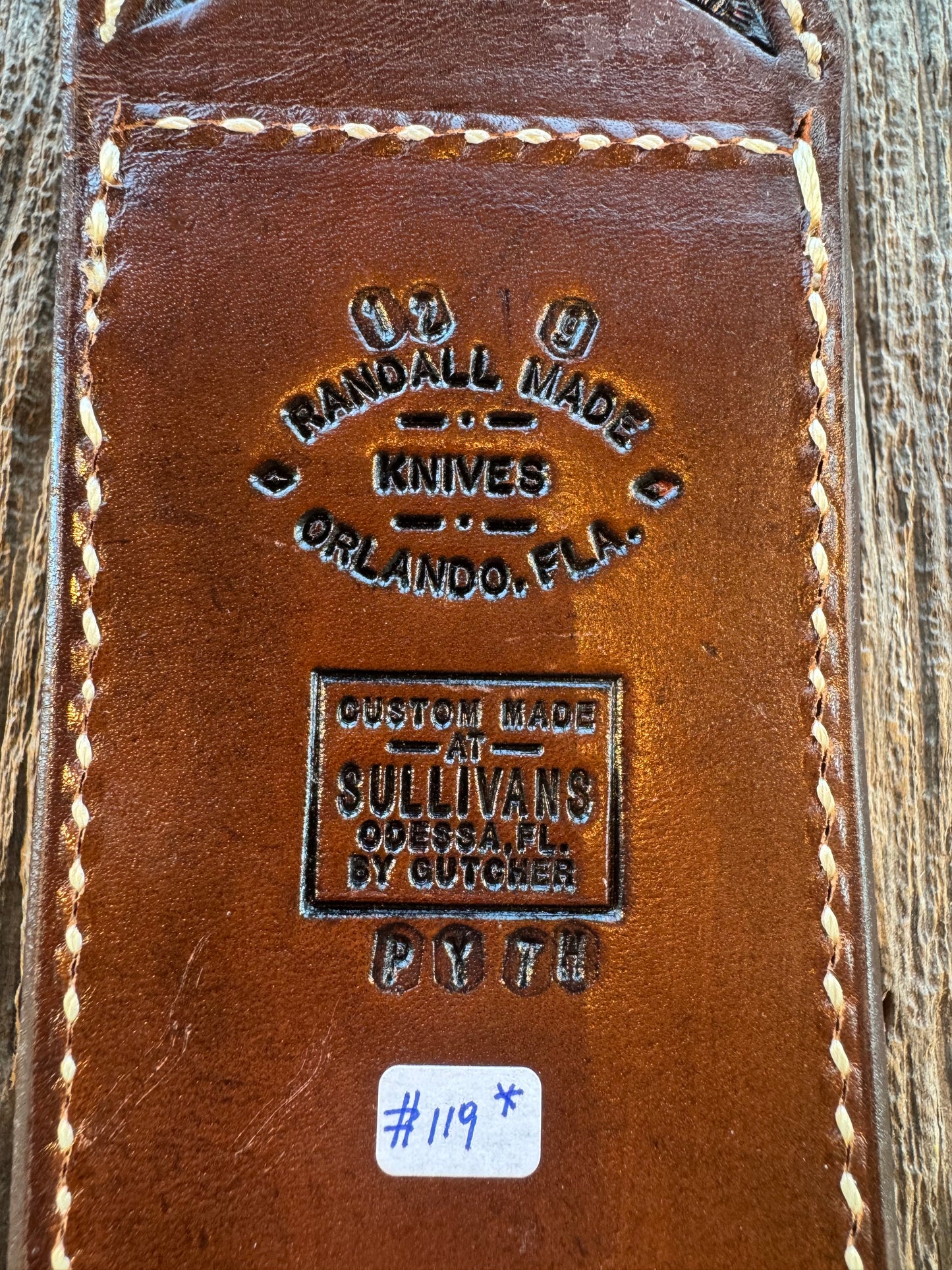 New Randall Model 12-9 Bowie in Exotic Brown Scale Python inlay (very rare) Custom Made at Sullivan’s by Gutcher.