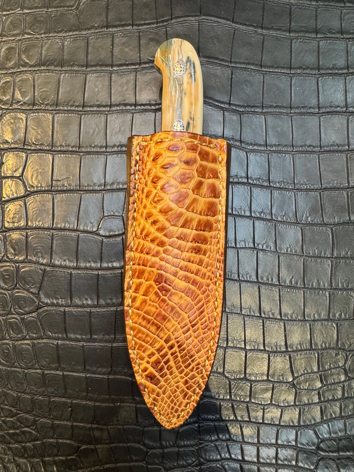 Randall Model Tri Athlete Sheath with Scales Added in Exotic Rum Crocodile by Treeman. (Sheath only)