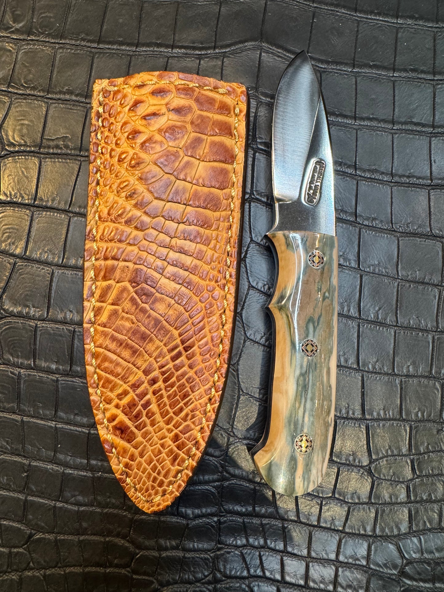 Randall Model Tri Athlete Sheath with Scales Added in Exotic Rum Crocodile by Treeman. (Sheath only)