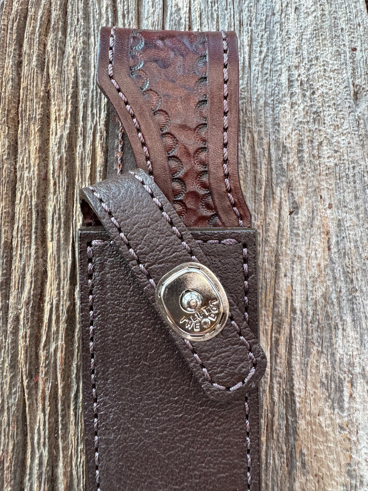 Randall Combat Companion Sheath in Exotic Cape Buffalo in Dark Brown Leather from Treeman.
