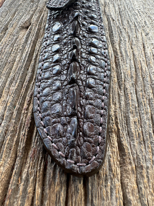 Randall Model 16-7 SP1 Sheath in Exotic Brown Snapping Turtle by Treeman. Spiked Dragon tail portion of the turtle.